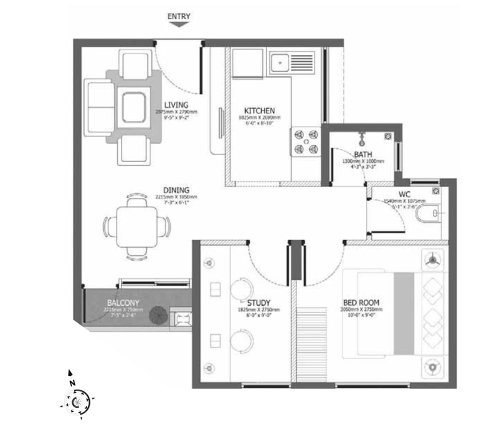 Godrej Azure 3 BHK Floorplan