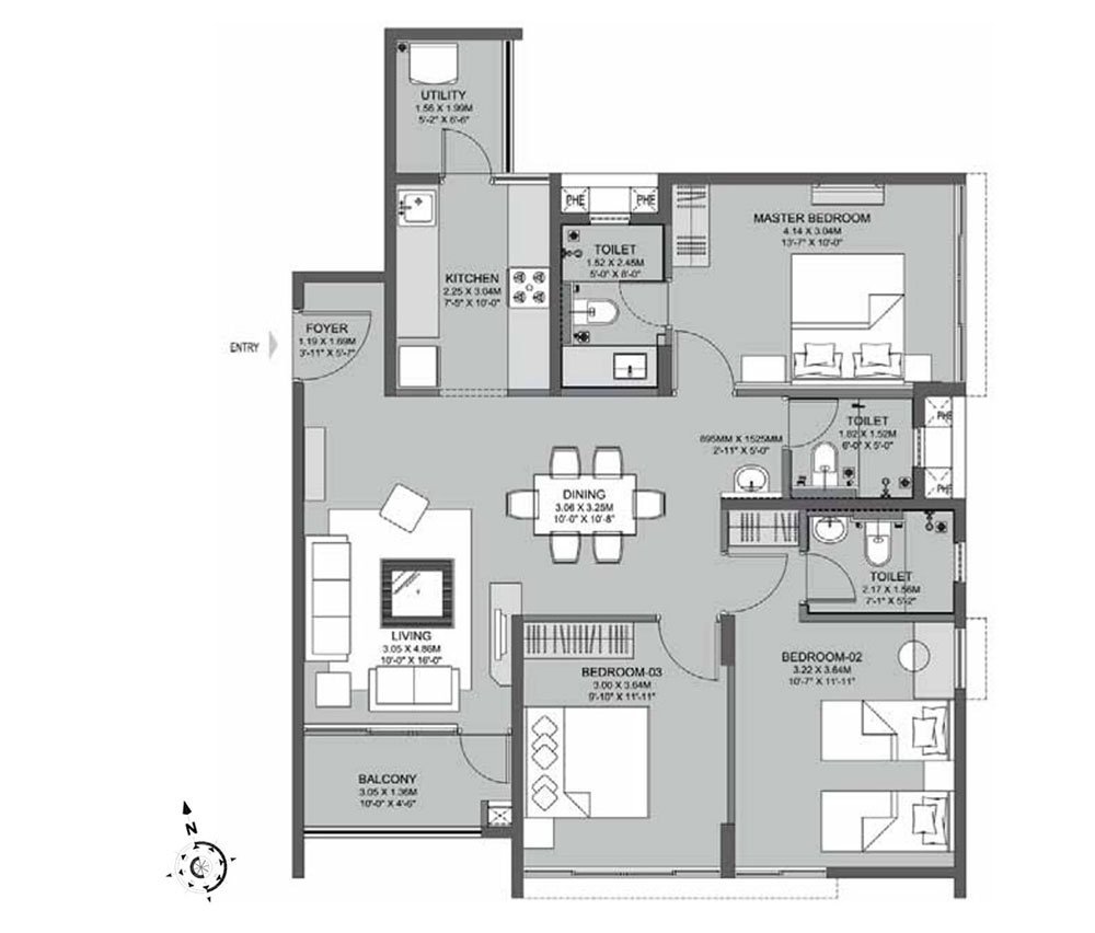 Godrej Azure 3 BHK Floorplan