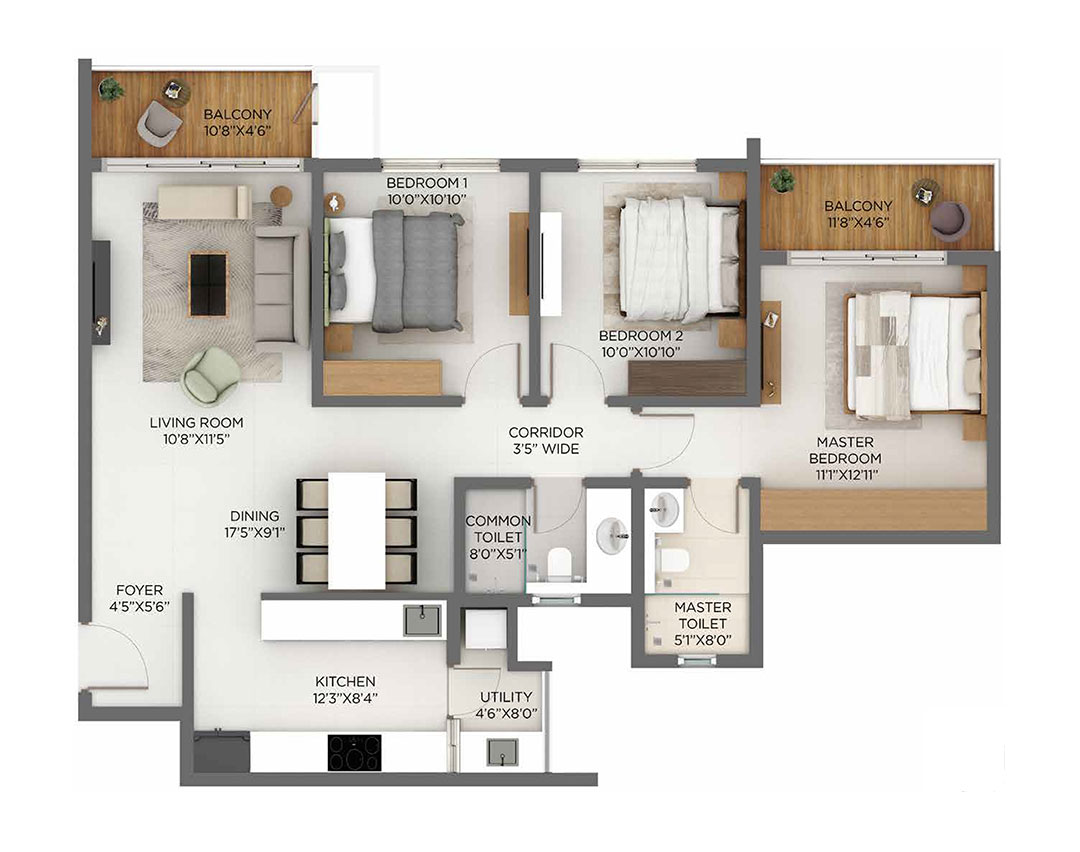 Godrej Parkshire 3 BHK Floorplan