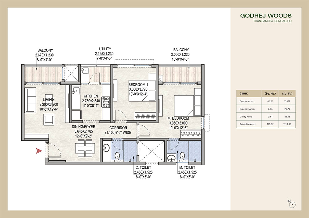 Godrej Woods 2 BHK Floorplan