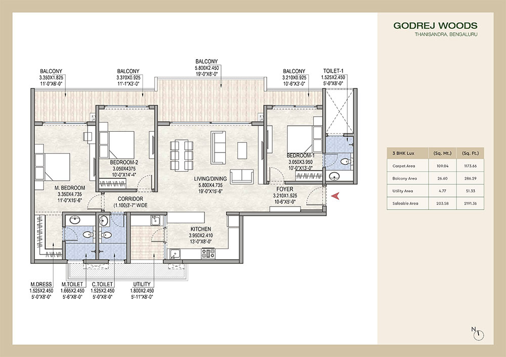 Godrej Woods 3 BHK Floorplan